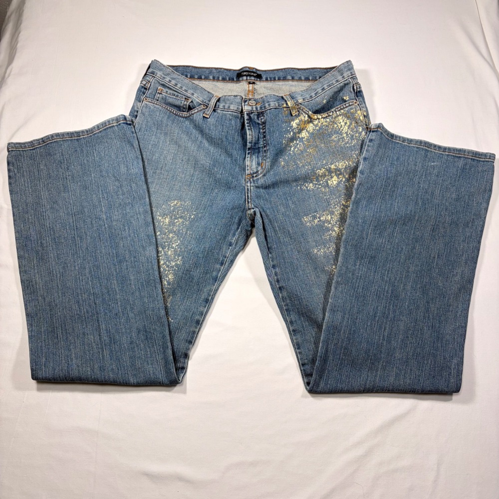 Karen Kane Womens Bootcut Jeans 14 Gold Metallic Foil Splatter Denim